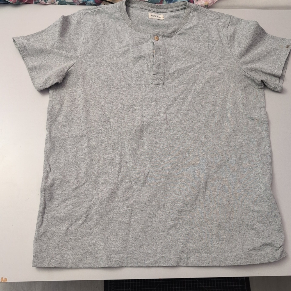 Taylor Stitch Heavy Bag Henley Shirt Size 44 XL Gray Short Sleeve Mens Premium